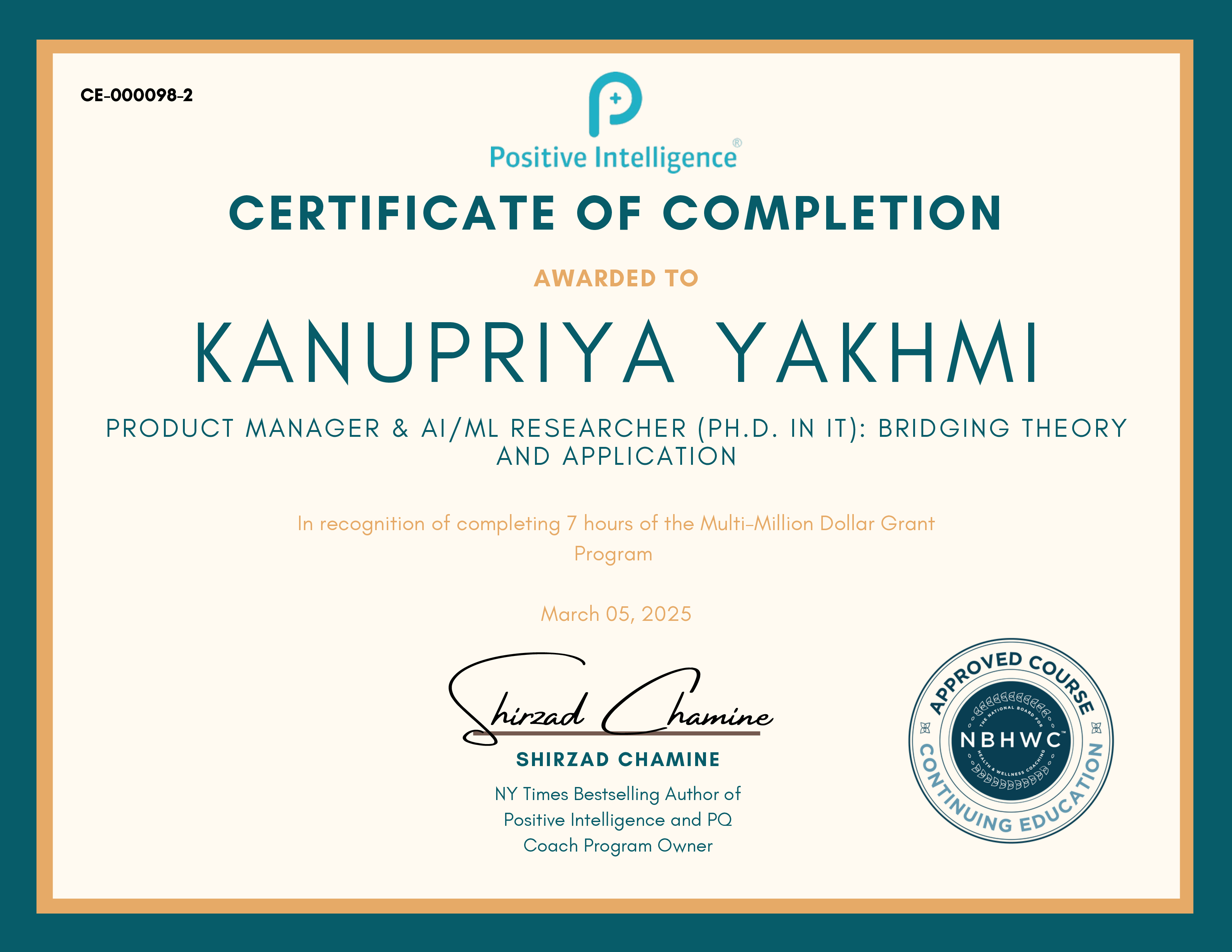 Positive Intelligence Certificate